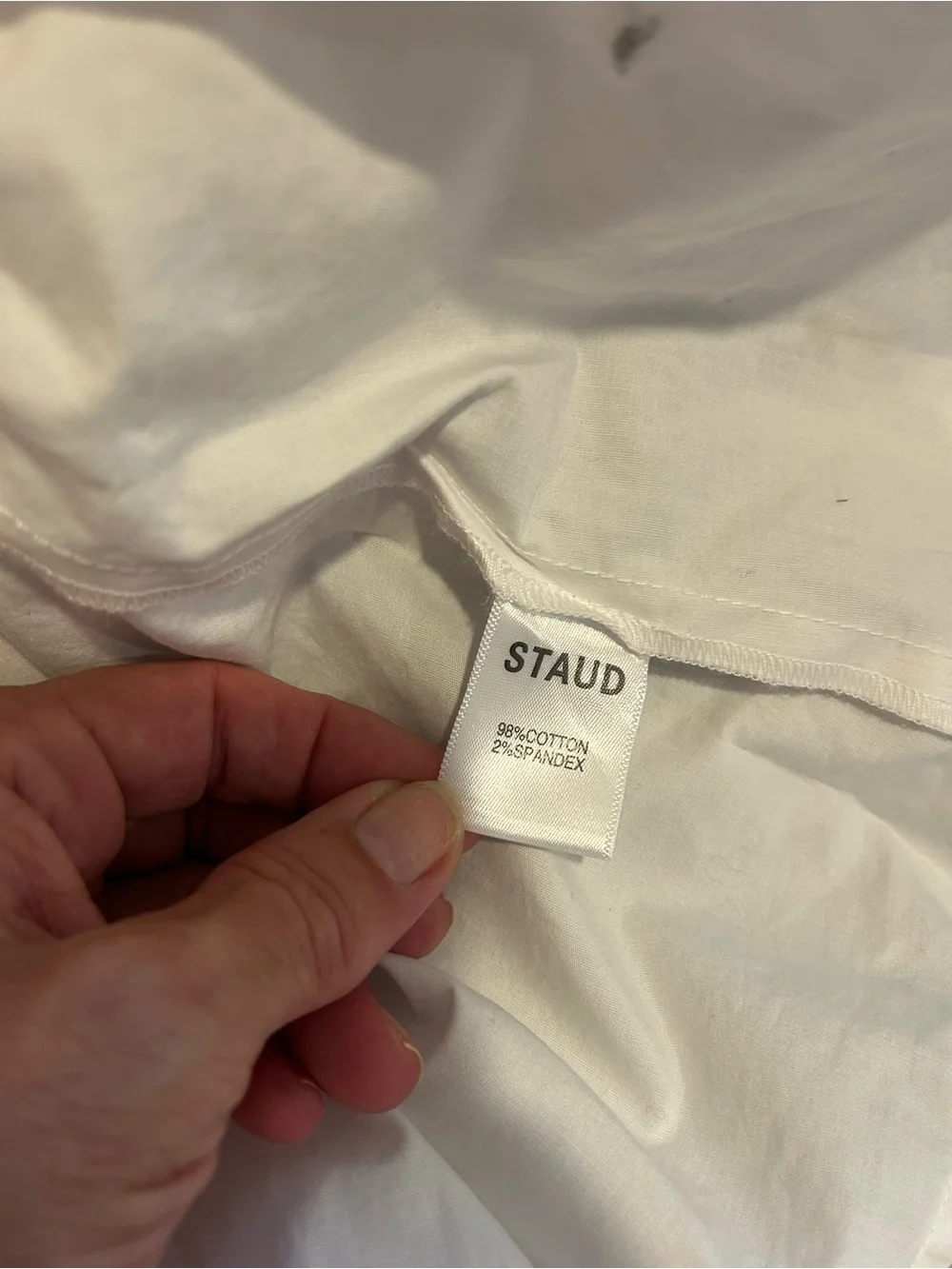 STAUD White Deep V Peplum Puff-Sleeve Blouse